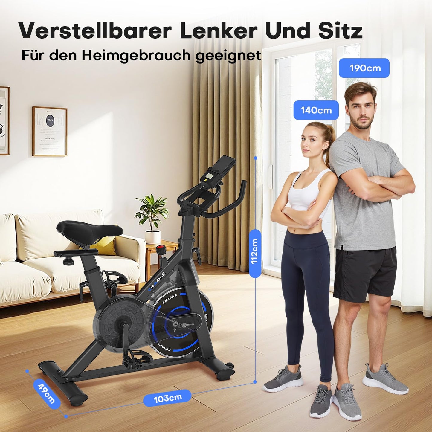 CHAOKE Ergometer Heimtrainer Fahrrad – stufenloser Magnetwiderstand, App, LCD, leise, bis 150kg