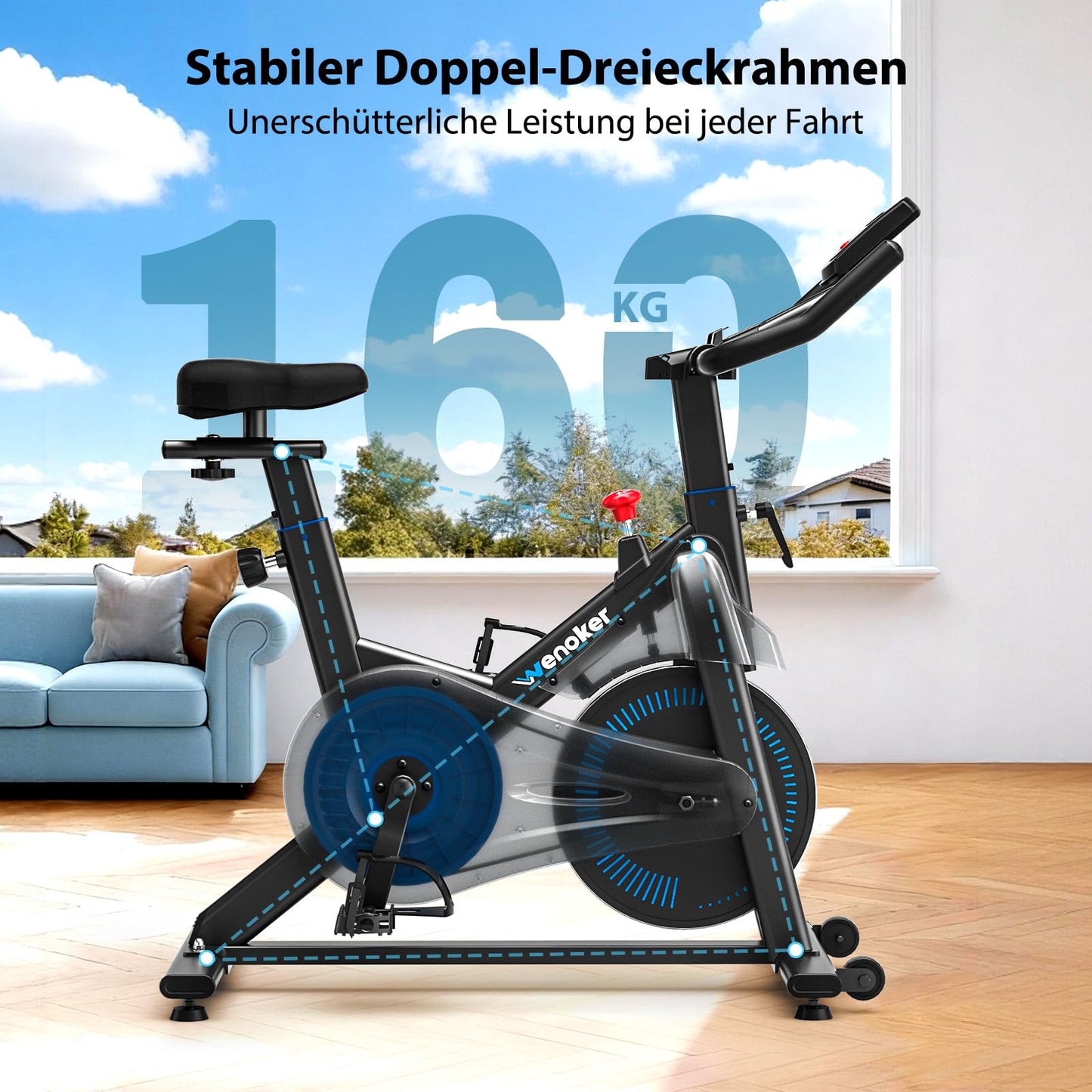WENOKER Ergometer Heimtrainer Fahrrad – Magnetwiderstand, App, LCD, Tablet-Halter, leise, bis 160kg