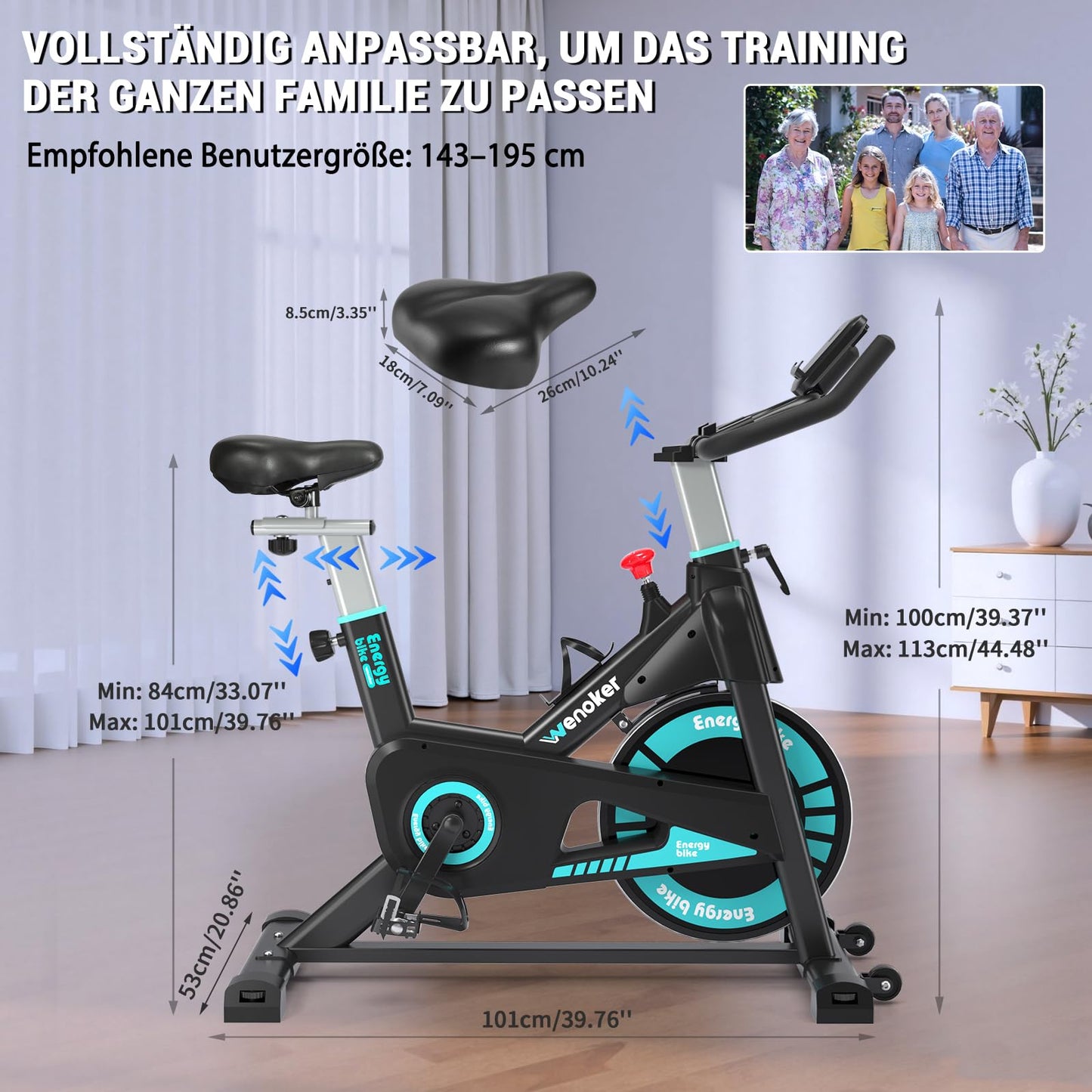 WENOKER Ergometer Heimtrainer Fahrrad – Magnetwiderstand, App, LCD, Tablet-Halter, leise, bis 160kg