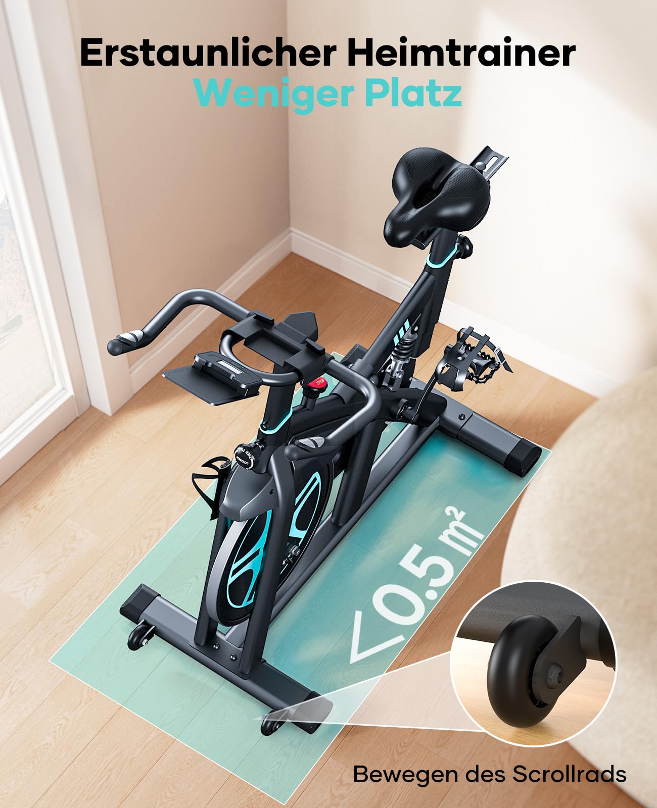 Heimtrainer Fahrrad 2026 – 15kg Schwungrad, Magnetwiderstand, App, Herzfrequenz, ultraleise, 160kg