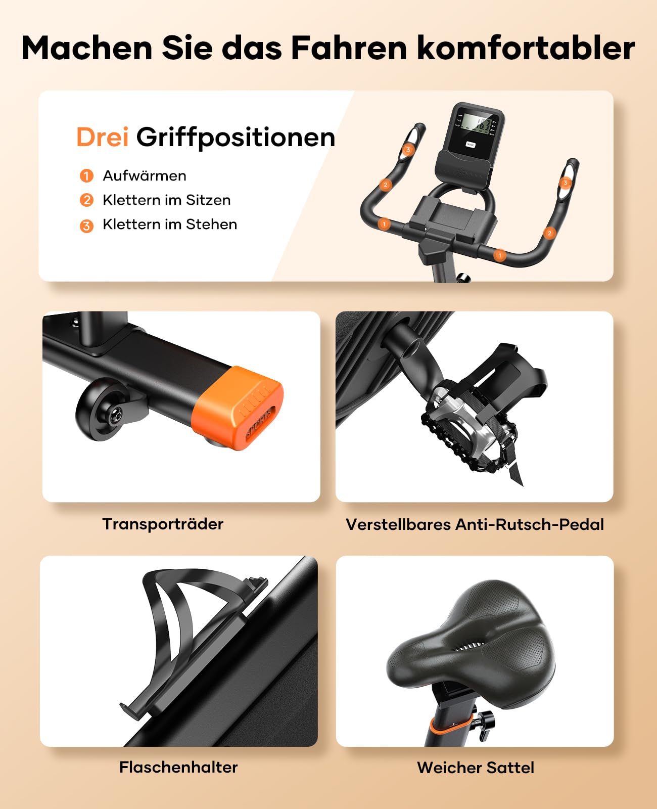 Toputure Ergometer Heimtrainer Fahrrad – 15kg Schwungrad, 0-100% Magnetwiderstand, App, bis 160kg