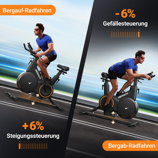 MERACH Ergometer Heimtrainer Fahrrad ±6° Neigung – Magnetwiderstand, App, leise, bis 158 kg