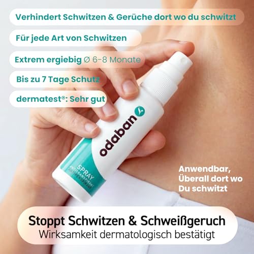 odaban® Antitranspirant Deo Spray 30 ml gegen starkes Schwitzen | Anti-Schweiß-Deo für Hände, Achseln und Kopf | Antitranspirant für Männer & Frauen mit Langzeitschutz | duftneutral
