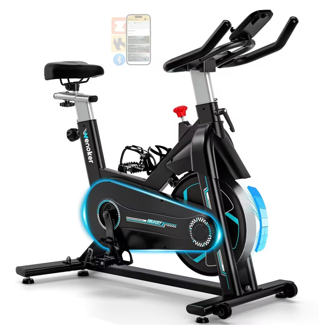 WENOKER Spinning Bike Heimtrainer – leise, App, verstellbarer Widerstand, bis 160kg, Tablet-Halter