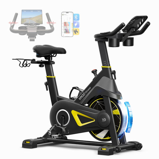 YPOO Spinning Bike Heimtrainer – Magnetwiderstand, App, LED, Komfortsitz, Tablet-Halter, bis 160kg