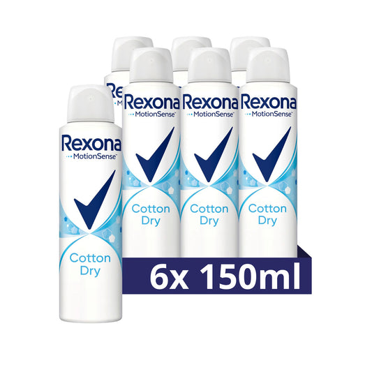 Rexona Women Anti Transpirant Spray Cotton Dry Deospray mit 48 Stunden Schutz gegen Körpergeruch und Achselnässe mit Anti-Transpirant-Technologie 6x 150 ml