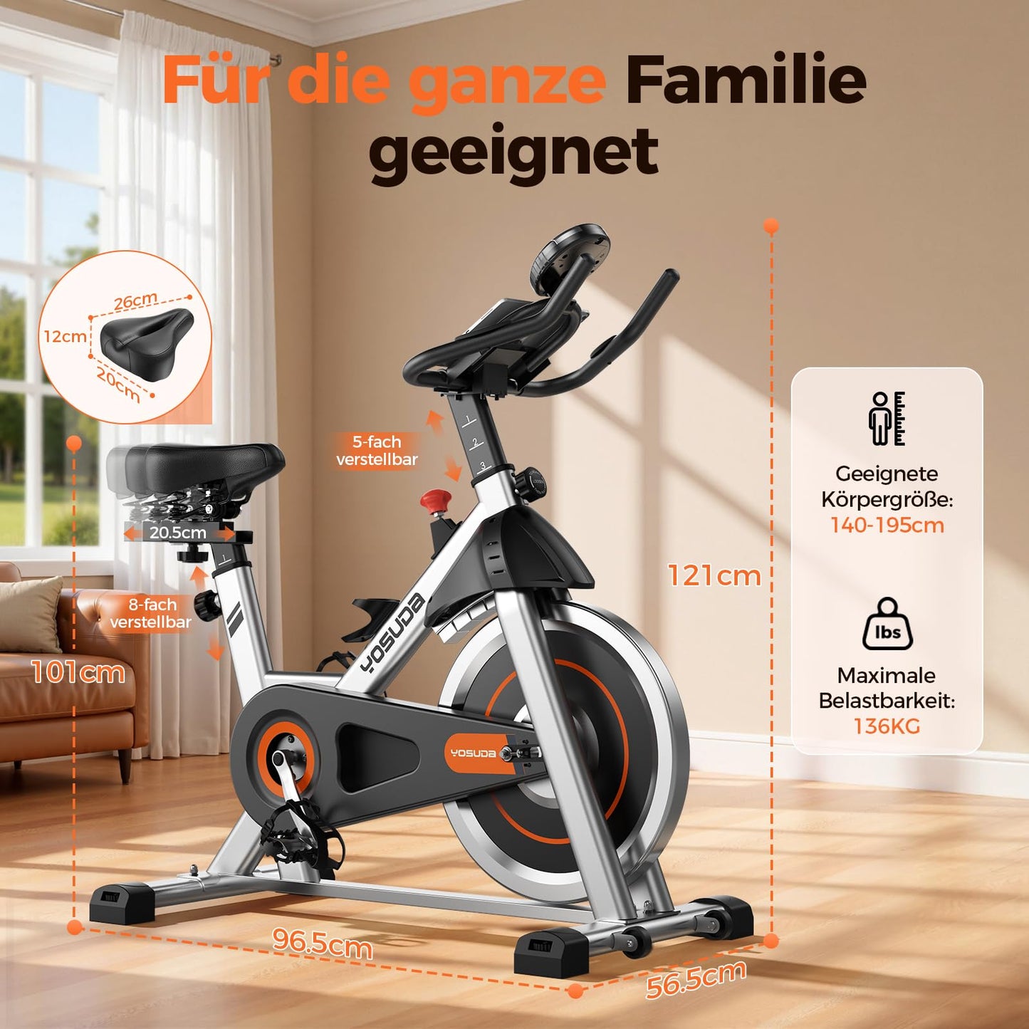 YOSUDA Ergometer Heimtrainer Fahrrad – Magnetwiderstand, App, LCD, Tablet-Halter, leise, höhenverstellbar