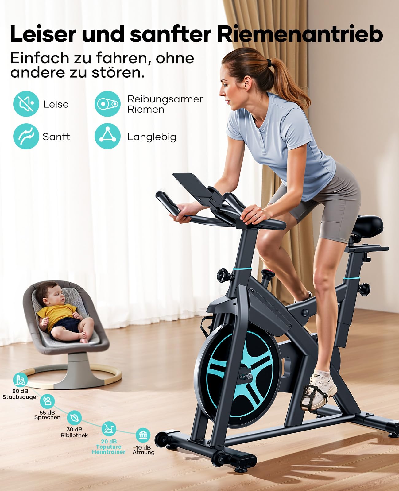 Heimtrainer Fahrrad 2026 – 15kg Schwungrad, Magnetwiderstand, App, Herzfrequenz, ultraleise, 160kg