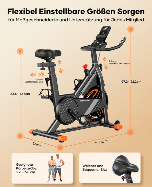 Toputure Ergometer Heimtrainer Fahrrad – 15kg Schwungrad, 0-100% Magnetwiderstand, App, bis 160kg
