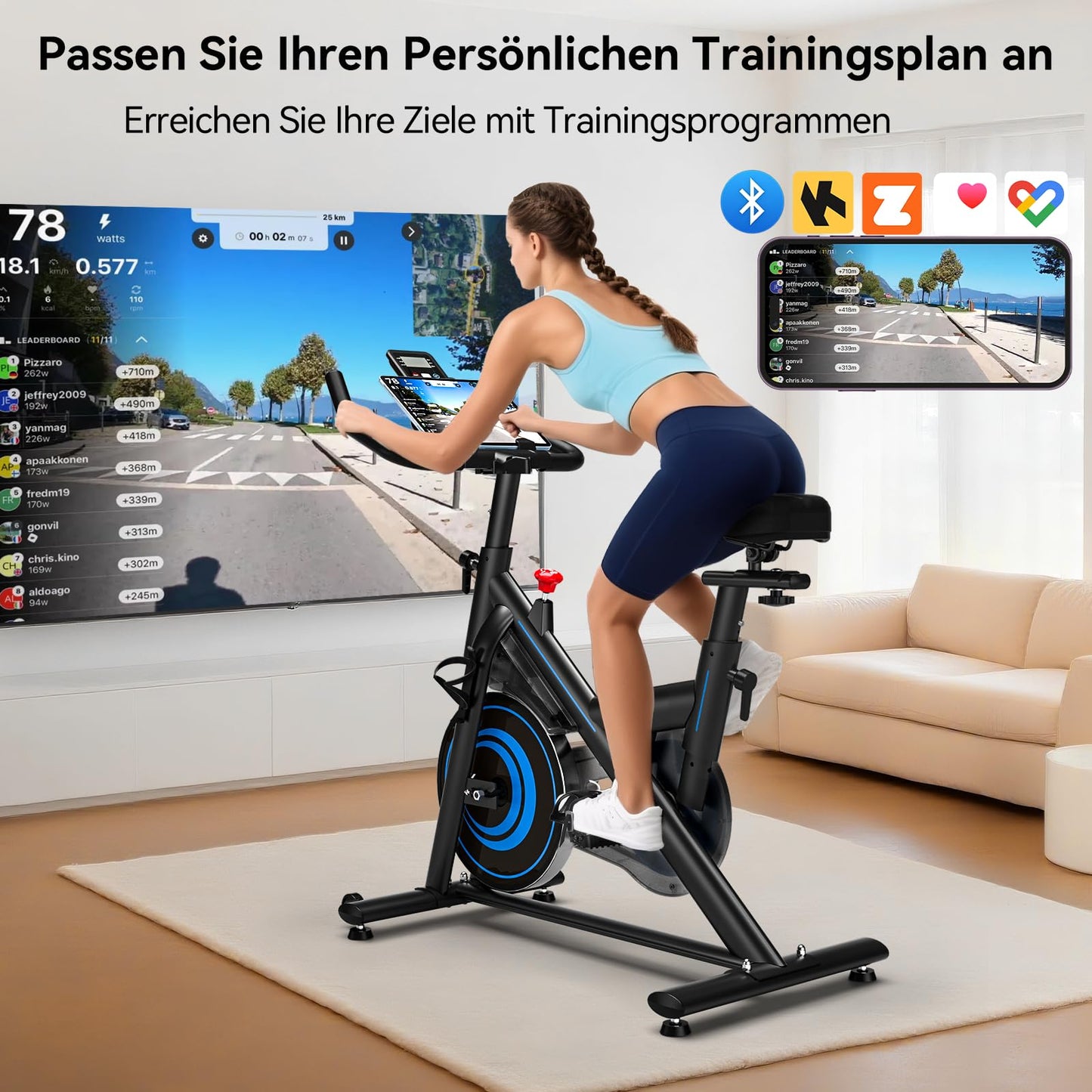 WENOKER Ergometer Heimtrainer Fahrrad – Magnetwiderstand, App, leise, Spinning Bike, bis 160kg