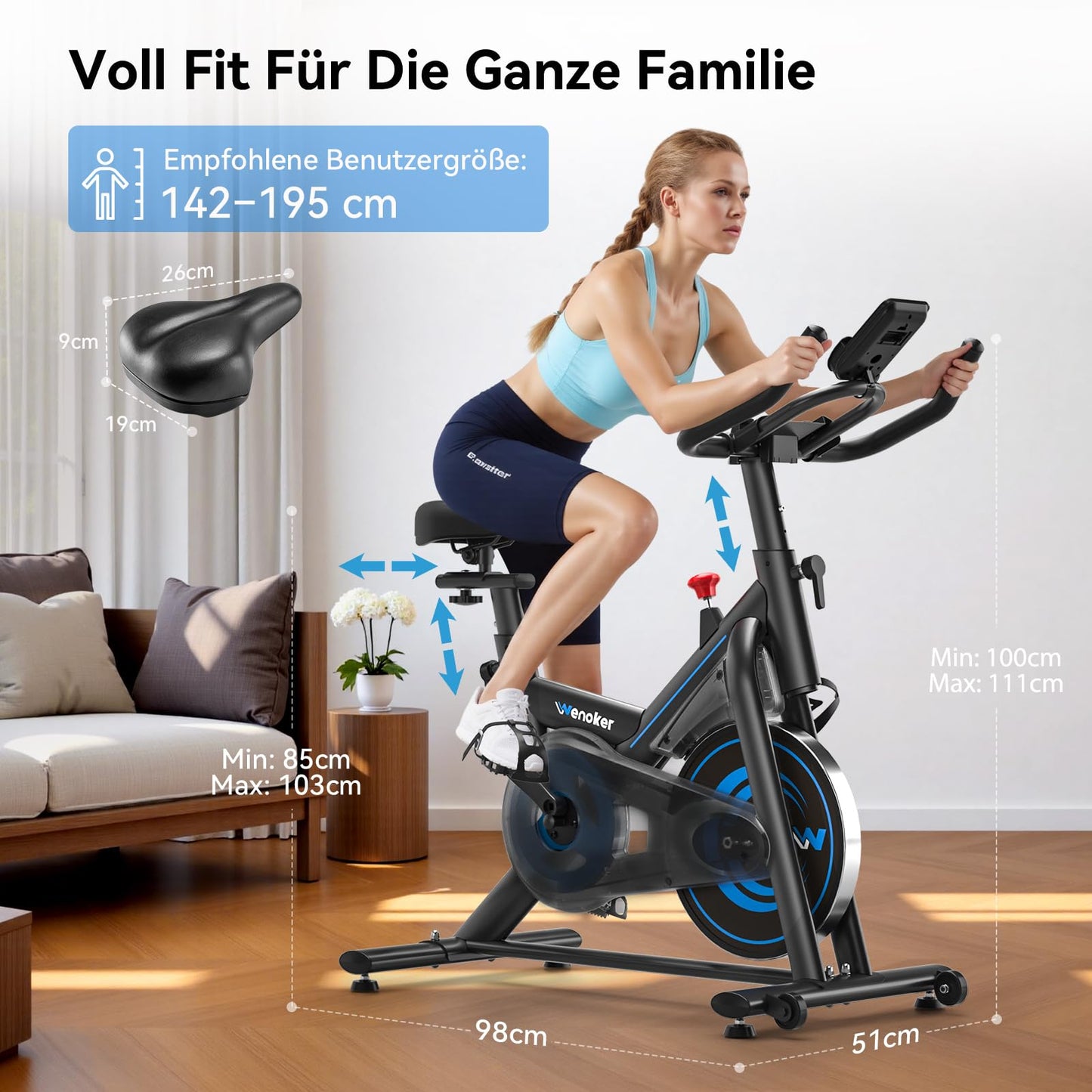 WENOKER Ergometer Heimtrainer Fahrrad – Magnetwiderstand, App, leise, Spinning Bike, bis 160kg