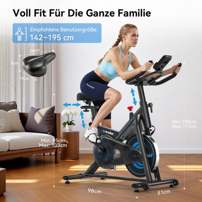 WENOKER Ergometer Heimtrainer Fahrrad – Magnetwiderstand, App, leise, Spinning Bike, bis 160kg