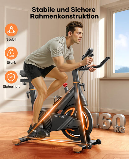 Toputure Ergometer Heimtrainer Fahrrad – 15kg Schwungrad, 0-100% Magnetwiderstand, App, bis 160kg