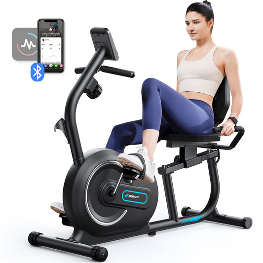 MERACH Liegeergometer Bluetooth – 8 Widerstandsstufen, App, LCD, Herzfrequenz, verstellbar
