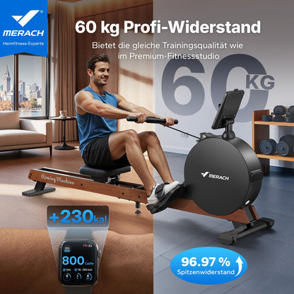 MERACH Rudergerät R7 klappbar – 60kg Magnetwiderstand, automatisch, LED/HD-Bildschirm, leise
