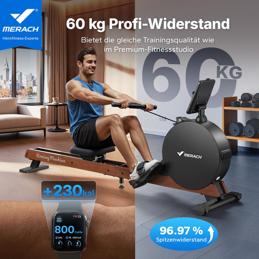 MERACH Rudergerät R7 klappbar – 60kg Magnetwiderstand, automatisch, LED/HD-Bildschirm, leise