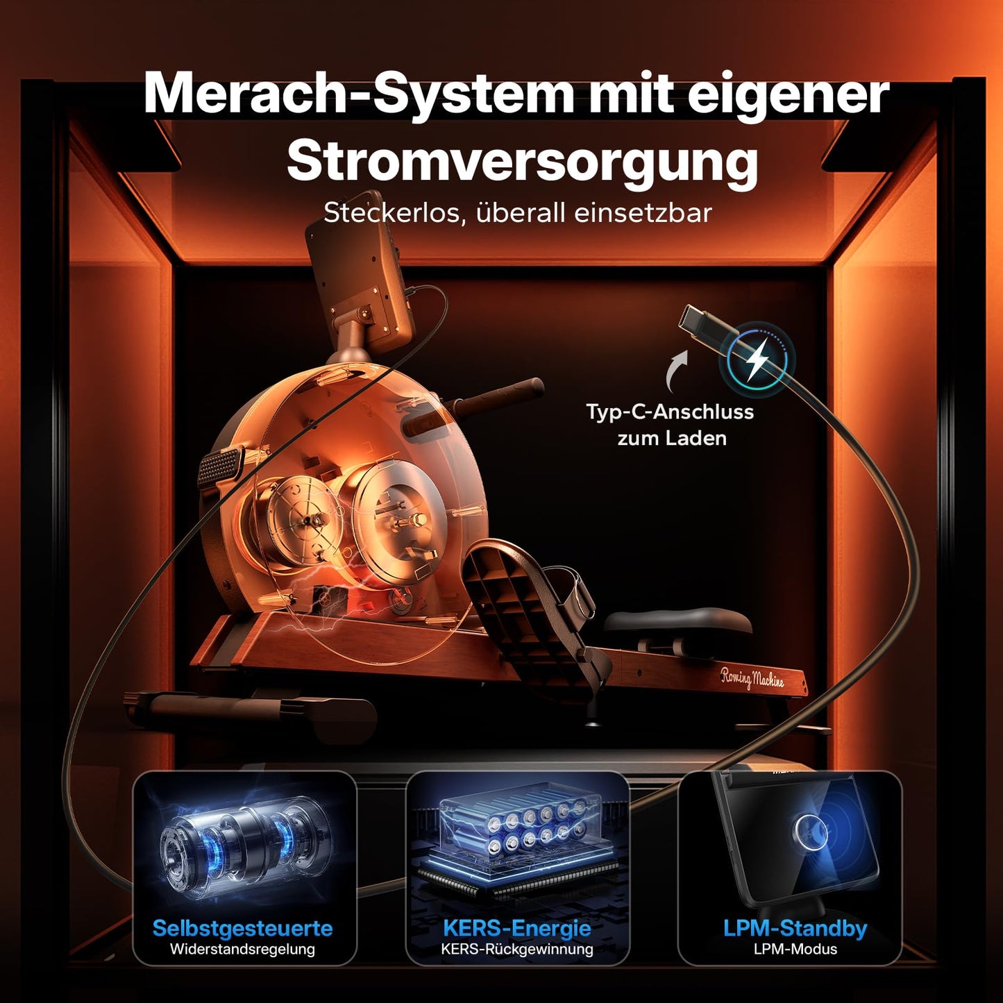 MERACH Rudergerät R7 klappbar – 60kg Magnetwiderstand, automatisch, LED/HD-Bildschirm, leise