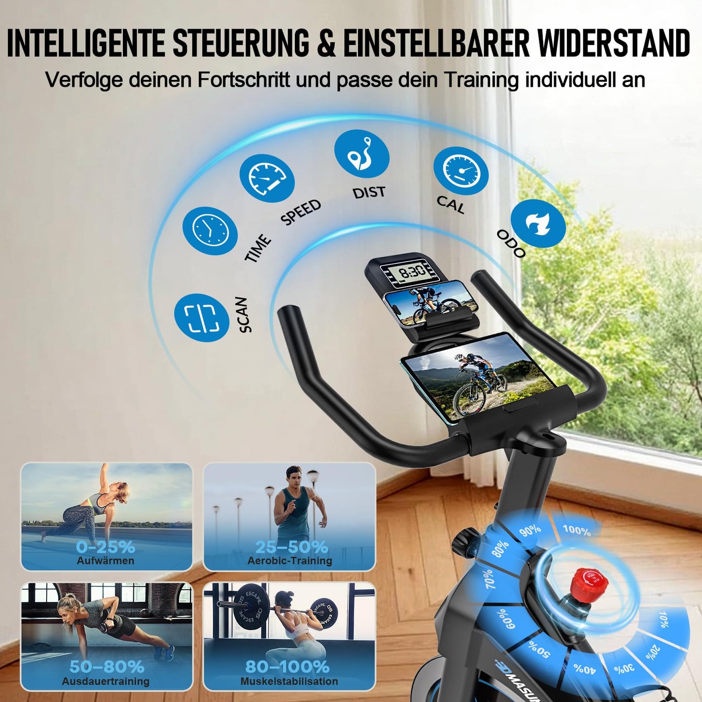 DMASUN Ergometer Heimtrainer Fahrrad – Magnetwiderstand, App, LCD, leise, stabil, bis 180kg