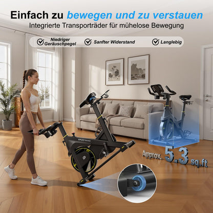 YPOO Spinning Bike Heimtrainer – Magnetwiderstand, App, LED, Komfortsitz, Tablet-Halter, bis 160kg