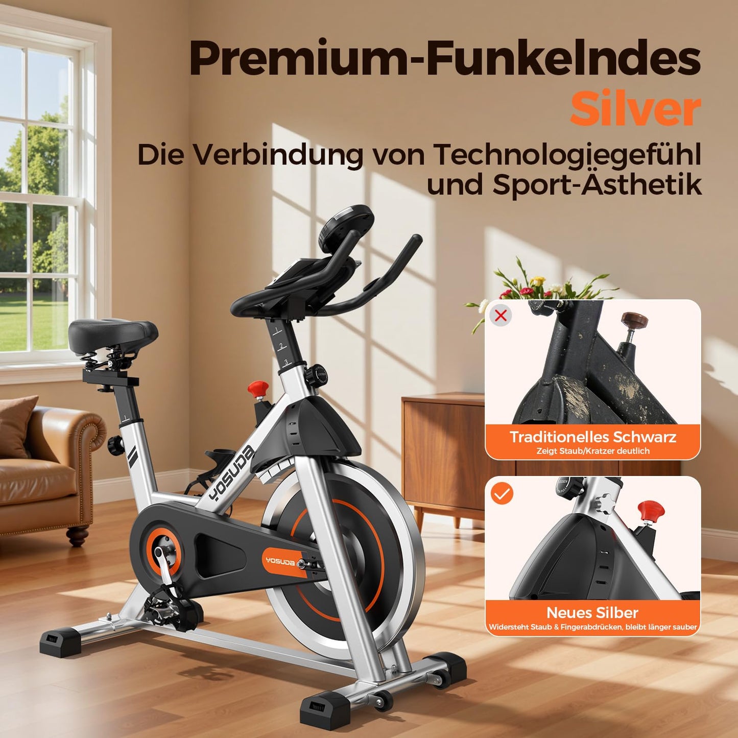 YOSUDA Ergometer Heimtrainer Fahrrad – Magnetwiderstand, App, LCD, Tablet-Halter, leise, höhenverstellbar