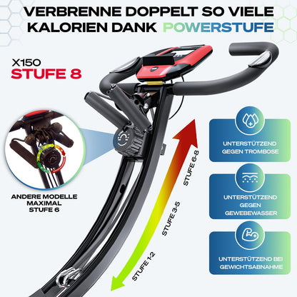 Sportstech X150 Heimtrainer klappbar 3in1 – Liegeergometer, App, 8 Stufen, LCD, leise, bis 150kg