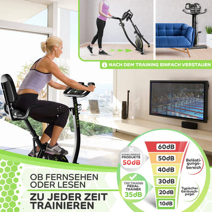 Tretmann Heimtrainer Fahrrad klappbar 3in1 – DEKRA geprüft | leise | SoftFoam | tiefer Einstieg