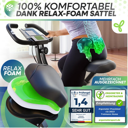 Tretmann Heimtrainer Fahrrad klappbar – RelaxFoam, leise, bis 150kg, Ergometer, ideal für Senioren