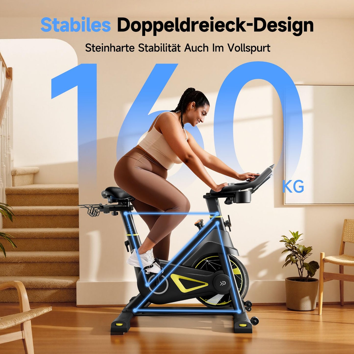 YPOO Spinning Bike Heimtrainer – Magnetwiderstand, App, LED, Komfortsitz, Tablet-Halter, bis 160kg