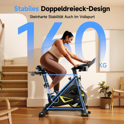 YPOO Spinning Bike Heimtrainer – Magnetwiderstand, App, LED, Komfortsitz, Tablet-Halter, bis 160kg
