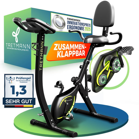 Tretmann Heimtrainer Fahrrad klappbar 3in1 – DEKRA geprüft | leise | SoftFoam | tiefer Einstieg