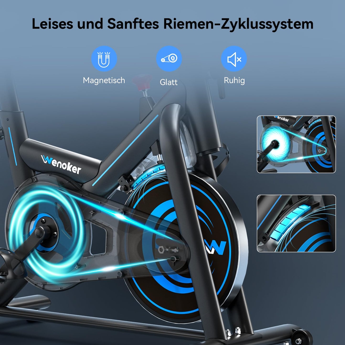WENOKER Ergometer Heimtrainer Fahrrad – Magnetwiderstand, App, leise, Spinning Bike, bis 160kg