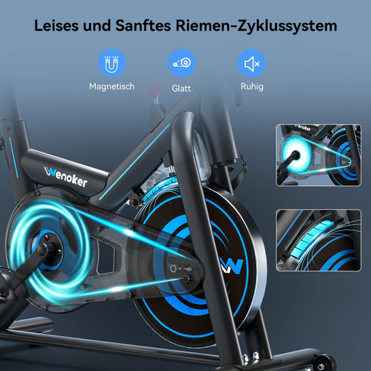 WENOKER Ergometer Heimtrainer Fahrrad – Magnetwiderstand, App, leise, Spinning Bike, bis 160kg