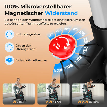 WENOKER Spinning Bike Heimtrainer – leise, App, verstellbarer Widerstand, bis 160kg, Tablet-Halter