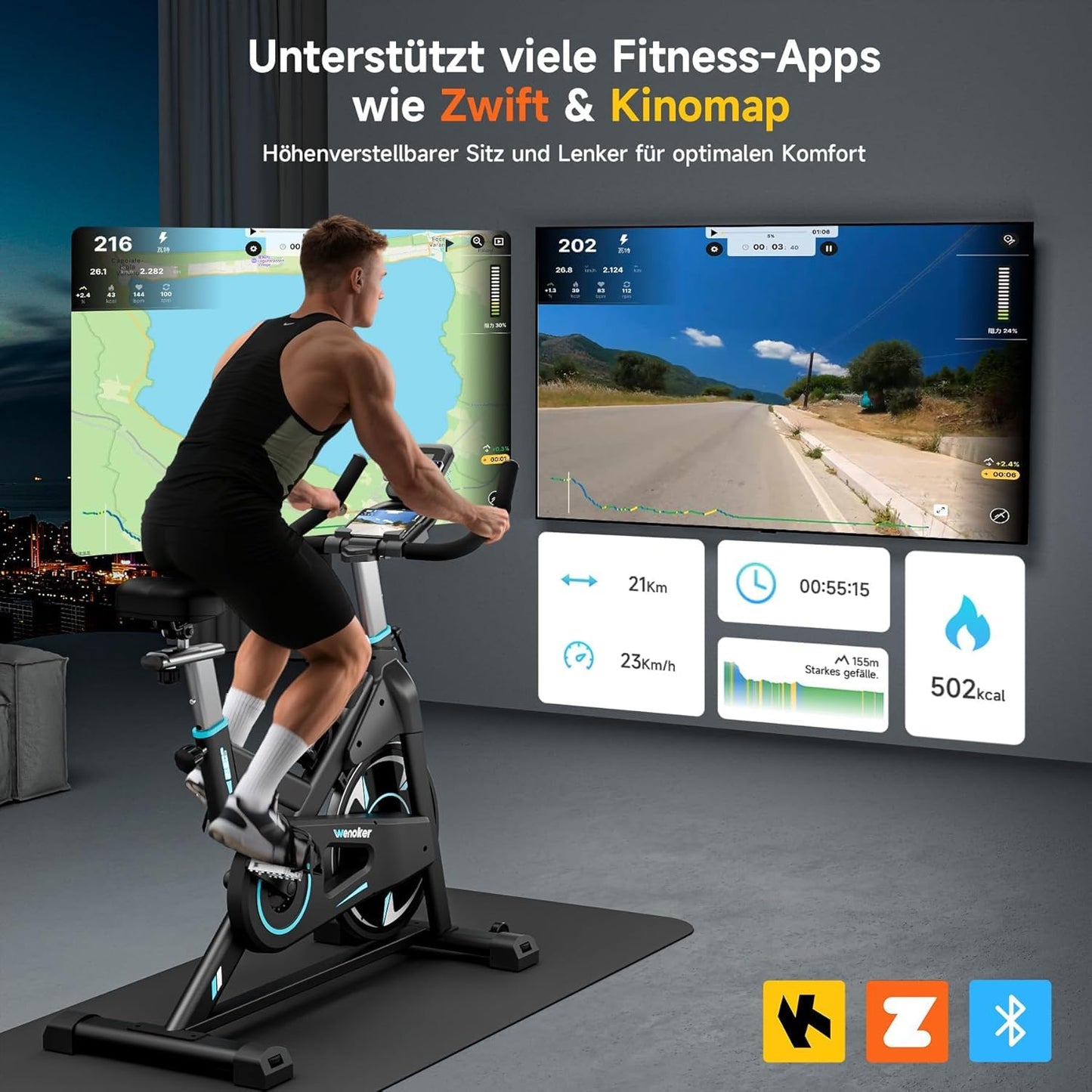 WENOKER Heimtrainer 2026 – Magnetwiderstand, flüsterleise, schweres Schwungrad, LCD-Monitor