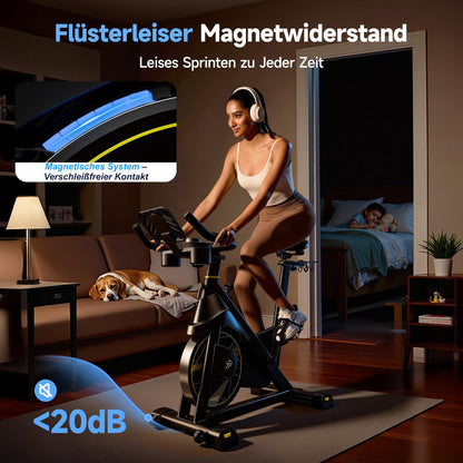 YPOO Spinning Bike Heimtrainer – Magnetwiderstand, App, LED, Komfortsitz, Tablet-Halter, bis 160kg