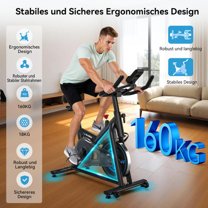 WENOKER Ergometer Heimtrainer Fahrrad – Magnetwiderstand, App, leise, Spinning Bike, bis 160kg