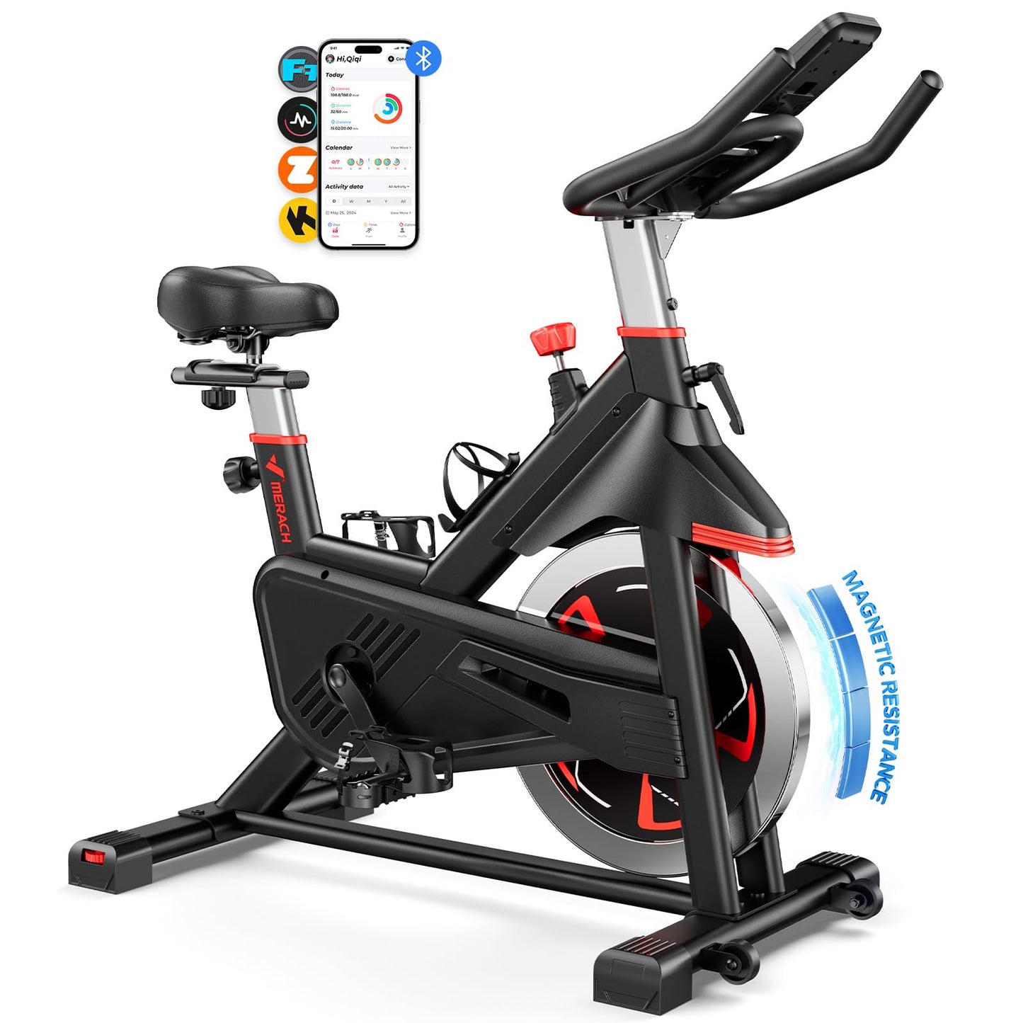 MERACH Heimtrainer Fahrrad – Magnetwiderstand, bequemer Sitz, App, Tablet-Halter, leise, bis 136kg