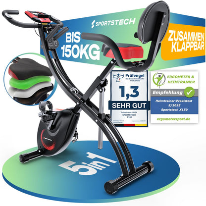 Sportstech X150 Heimtrainer klappbar 3in1 – Liegeergometer, App, 8 Stufen, LCD, leise, bis 150kg