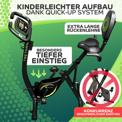 Tretmann Heimtrainer Fahrrad klappbar 3in1 – DEKRA geprüft | leise | SoftFoam | tiefer Einstieg