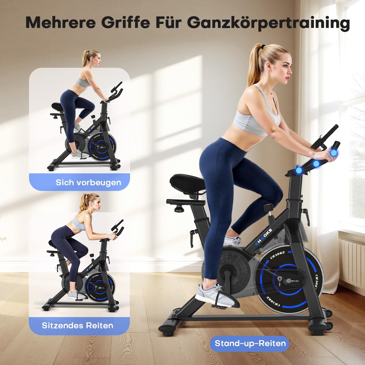 CHAOKE Ergometer Heimtrainer Fahrrad – stufenloser Magnetwiderstand, App, LCD, leise, bis 150kg