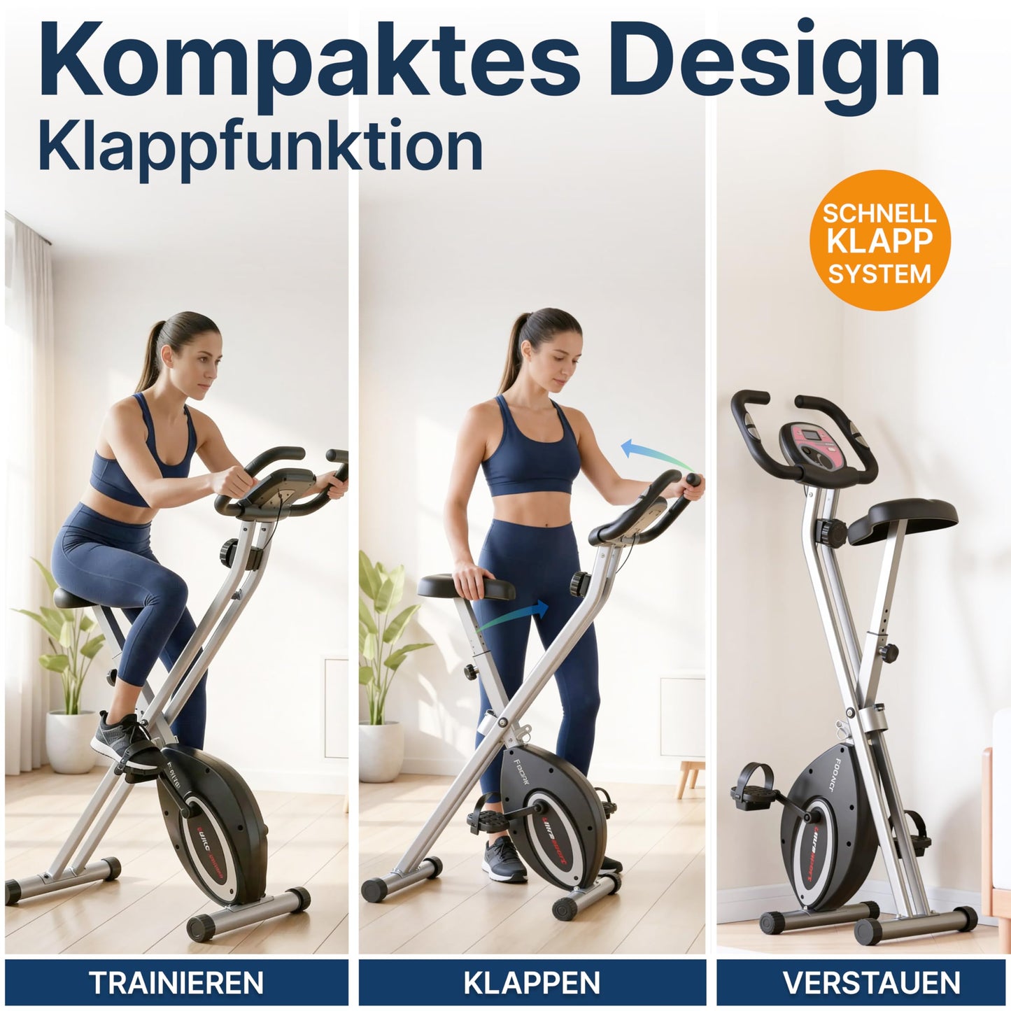 Ultrasport Heimtrainer Fahrrad klappbar – Komfort-Sattel, Ergometer, leise, Indoor Bike, stabil