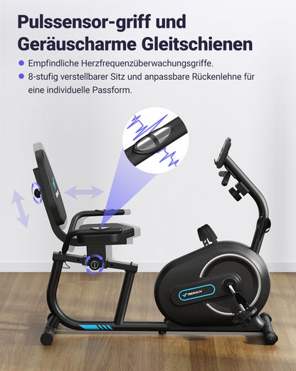 MERACH Liegeergometer Bluetooth – 8 Widerstandsstufen, App, LCD, Herzfrequenz, verstellbar