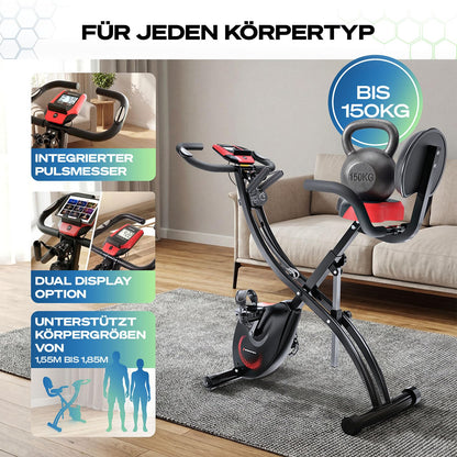 Sportstech X150 Heimtrainer klappbar 3in1 – Liegeergometer, App, 8 Stufen, LCD, leise, bis 150kg