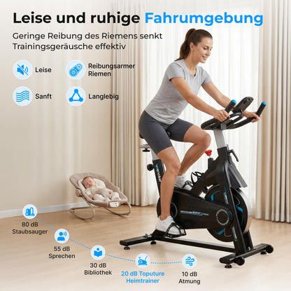 WENOKER Spinning Bike Heimtrainer – leise, App, verstellbarer Widerstand, bis 160kg, Tablet-Halter