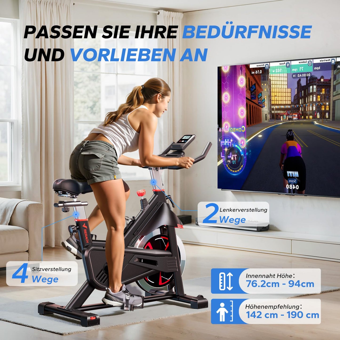 MERACH Heimtrainer Fahrrad – Magnetwiderstand, bequemer Sitz, App, Tablet-Halter, leise, bis 136kg