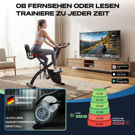 Sportstech X150 Heimtrainer klappbar 3in1 – Liegeergometer, App, 8 Stufen, LCD, leise, bis 150kg