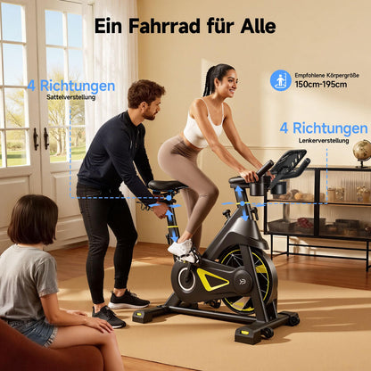 YPOO Spinning Bike Heimtrainer – Magnetwiderstand, App, LED, Komfortsitz, Tablet-Halter, bis 160kg