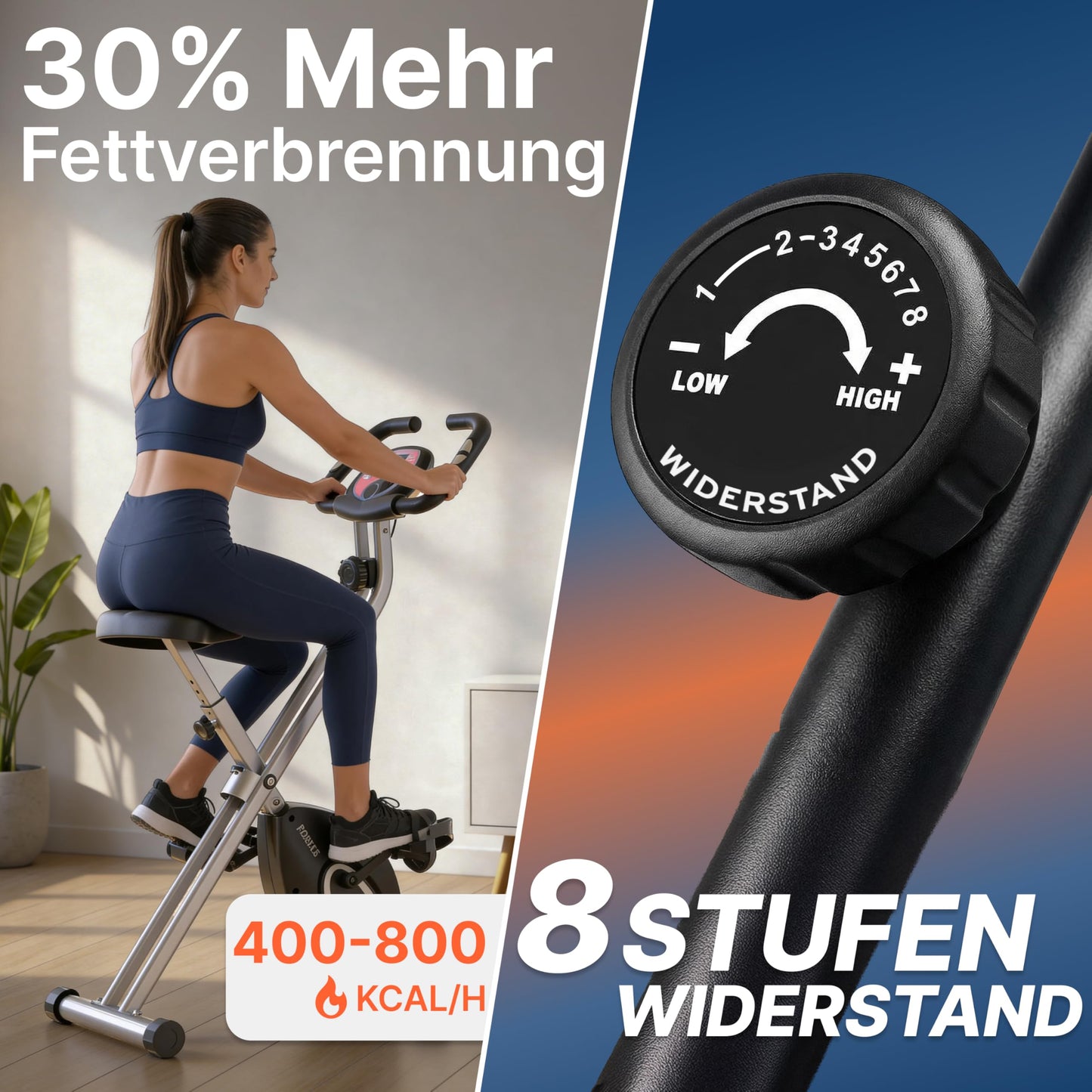 Ultrasport Heimtrainer Fahrrad klappbar – Komfort-Sattel, Ergometer, leise, Indoor Bike, stabil
