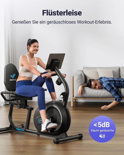 MERACH Liegeergometer Bluetooth – 8 Widerstandsstufen, App, LCD, Herzfrequenz, verstellbar