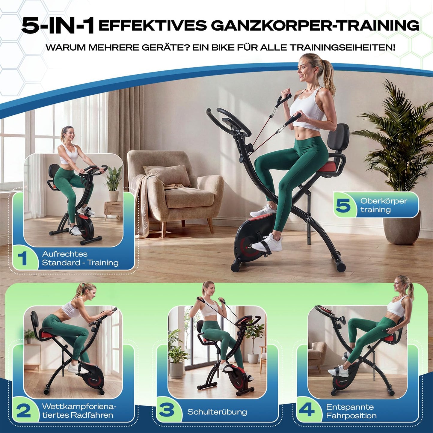 Sportstech X150 Heimtrainer klappbar 3in1 – Liegeergometer, App, 8 Stufen, LCD, leise, bis 150kg